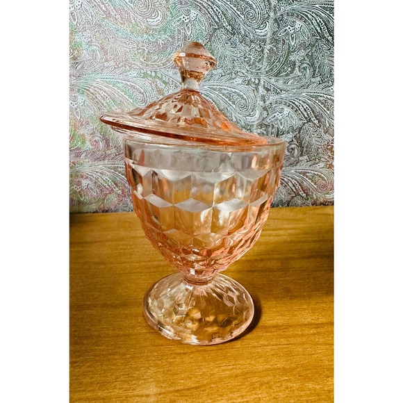 Vintage Jeannette candy dish with lid in cube pink - Picture 6 of 10